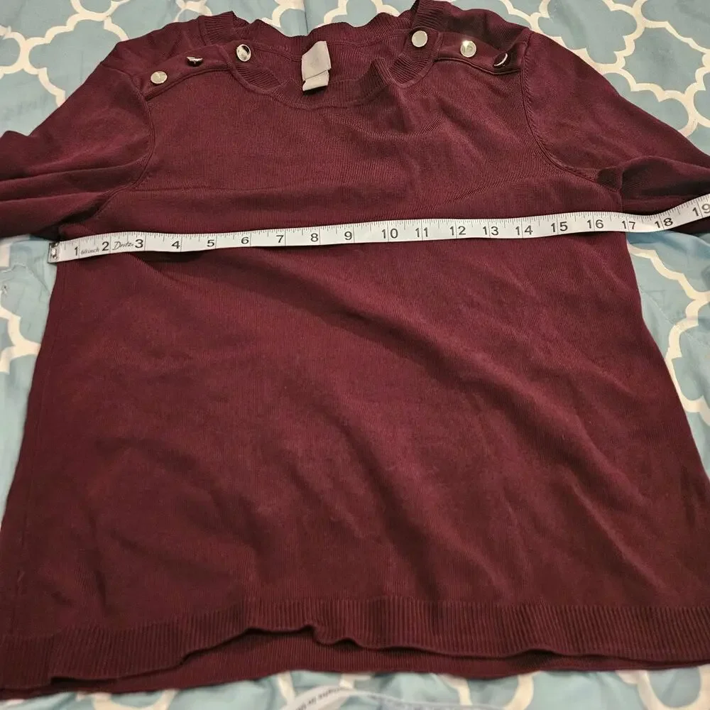 H&M Burgundy Button Shoulder Sweater Women Medium 3/4 Sleeve Knit Pullover